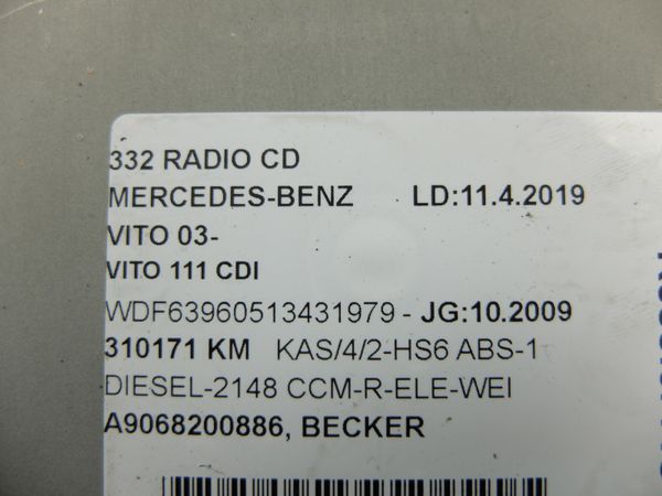 Radio Cd Mercedes-Benz Sprinter Vito A9068200886 BE7076