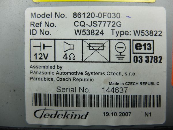 Radio Cd Mp3 Toyota Corolla Verso 86120-0F030 W53824