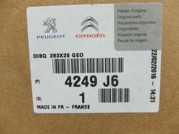 Tarcza Hamulcowa Przód Oryginał Citroen Peugeot C4 Berlingo 207 308 283mm 4249J6