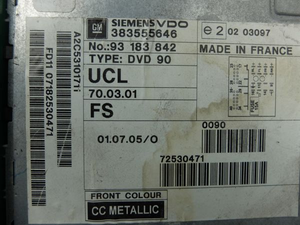 Radio Cd DVD 90 Navi Opel 93183842 383555646 Siemens