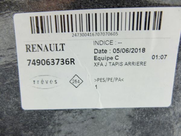 Wykładzina Podłogi Tył Scenic 4 749063736R Renault 0km