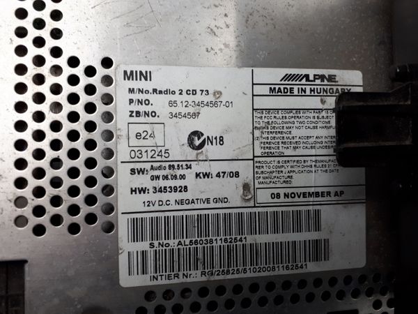 Radio Mini Cooper Boost CD 65.12- 3454567 Alpine