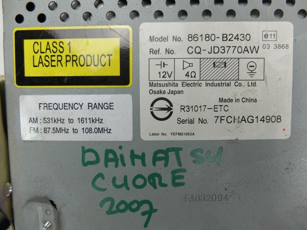 Radio Cd Daihatsu Cuore 86180-B2430 CQ-JD3770AW