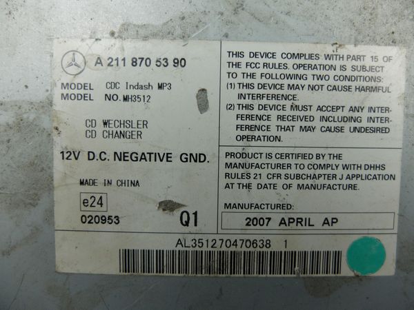 Zmieniarka Płyt Cd Mercedes-Benz A2118705390 MH3512