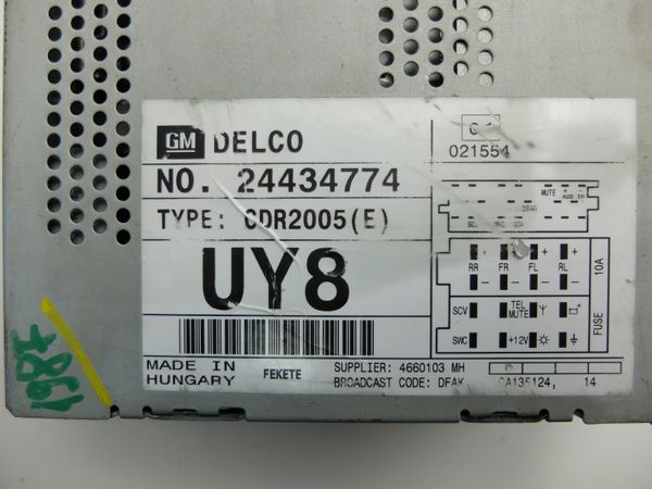 Radio Cd Opel Agila 24434774 CDR2005 UY8 Delco