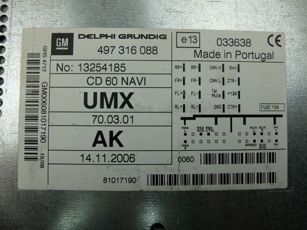 Radio Cd 60 NAVI Opel Corsa D 13254185 497316088 UMX Delphi 1558