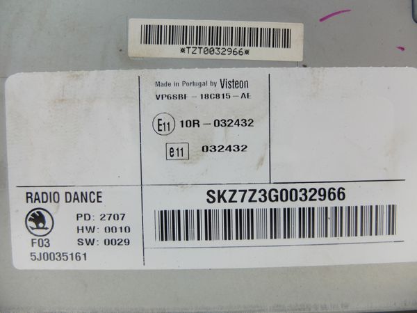 Radio Cd Skoda Fabia 2 5J0035161 VP6SBF-18C815-AE Dance