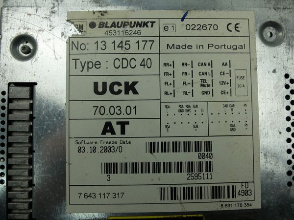 Radio Cd CDC 40 Opel 13145177 7643117317 UCK Blaupunkt 1369