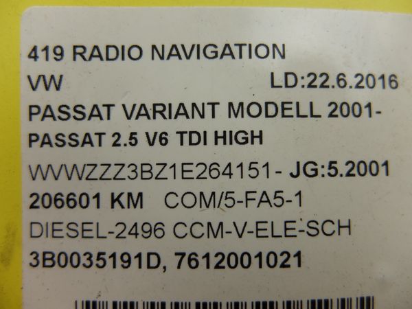 Radio Cd Navi VW Passat B5 3B0035191D 7612001021 Blaupunkt
