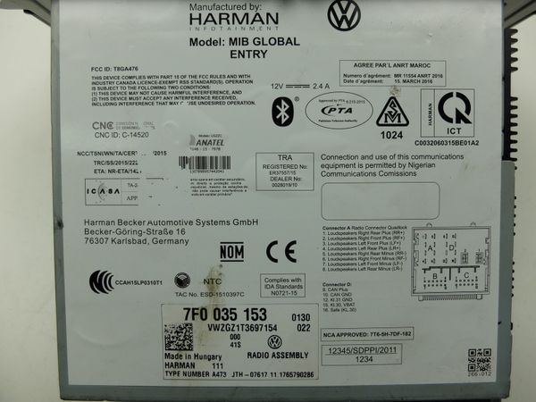 Radio USB Volkswagen 7F0035153 MIB Global Entry Harman