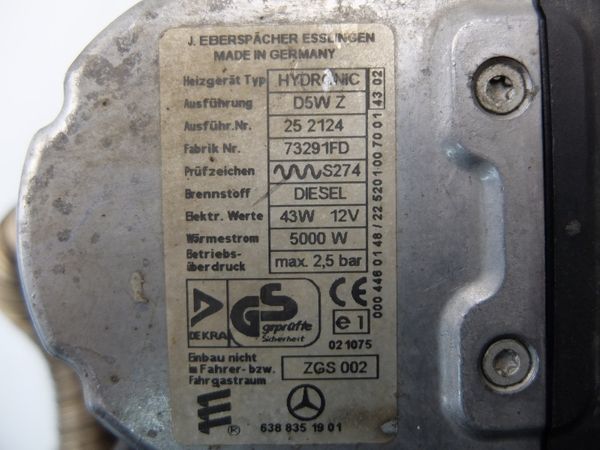 Ogrzewanie Postojowe Eberspacher Mercedes-Benz Vito 252124 Hydronic